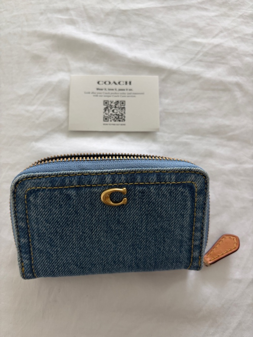 Coach  Denim Zip Coin Wallet with Gold 'C'